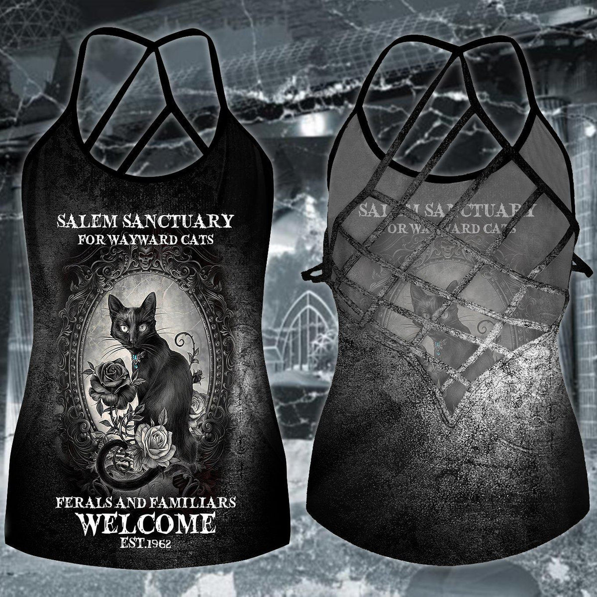 Gothic Skull Cat Club Hollow Tank Top For Workouts Festivals And Bold Style