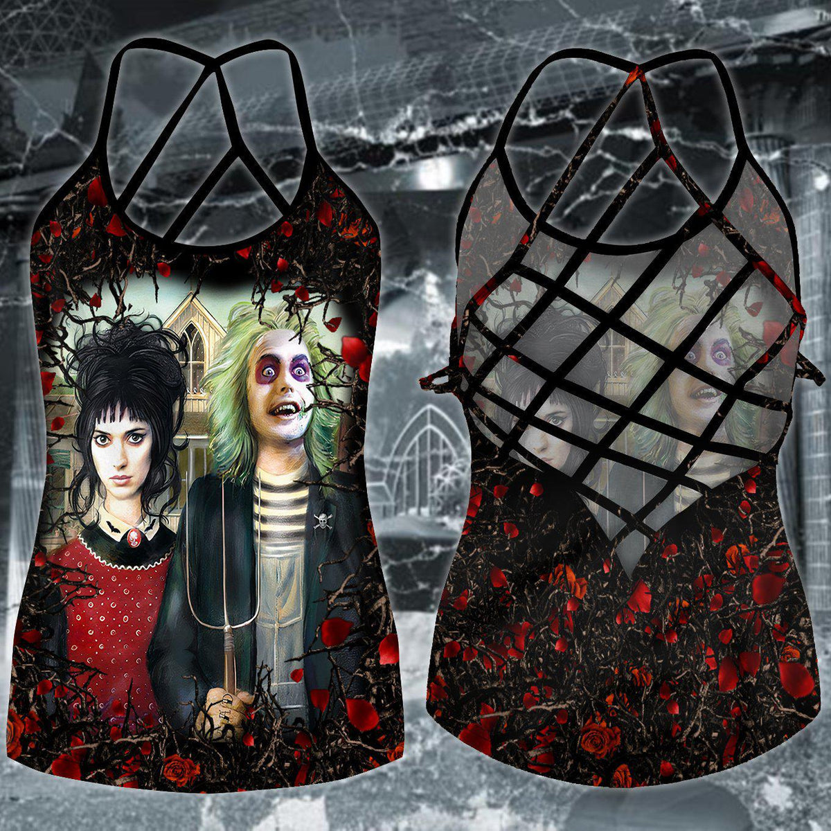 Gothic Skull Club Hollow Tank Top For Workout Classes And Weekend Wear
