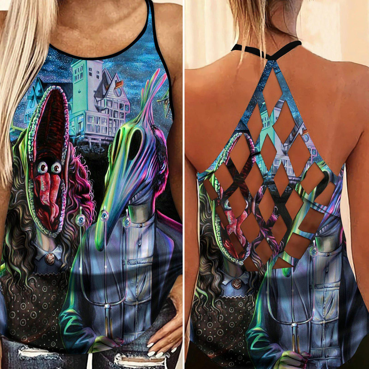Gothic Skull Club Hollow Tank Top For Active Days And Statement Style