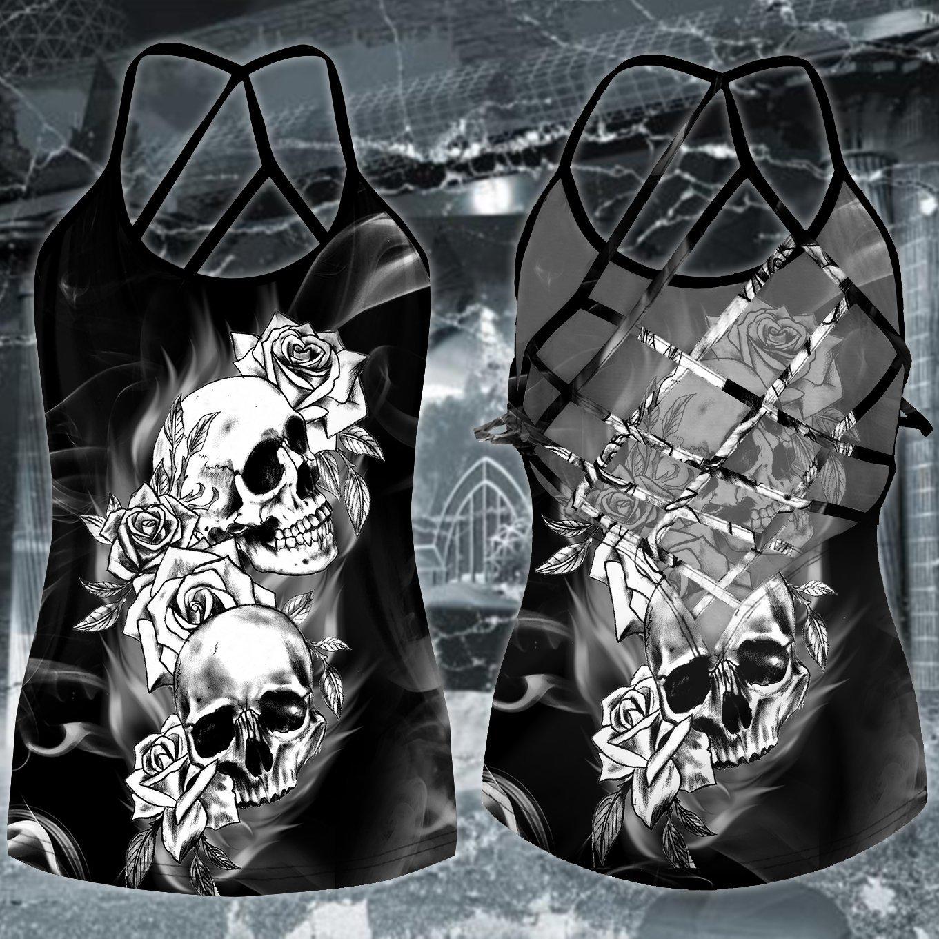 Gothic Skull Club Hollow Tank Top For Outdoor Activities And Casual Style