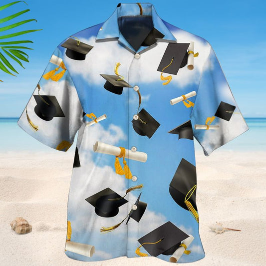 Graduation Blue Sky Hawaiian Shirt For Coastal Travel, Casual Events, And Comfortable Summer Wear