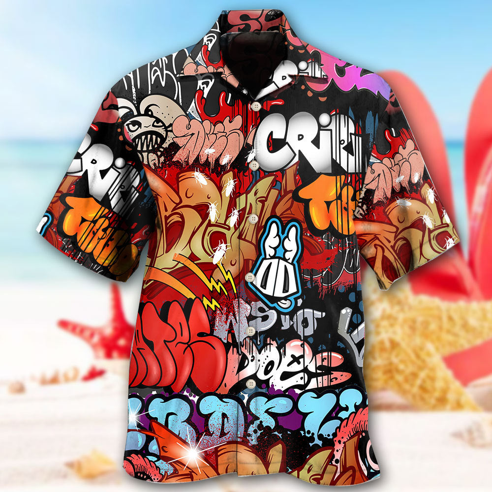 Creative Colorful Graffiti Street Hawaiian Shirt For Tropical Holidays, Outdoor Gatherings, And Everyday Comfort