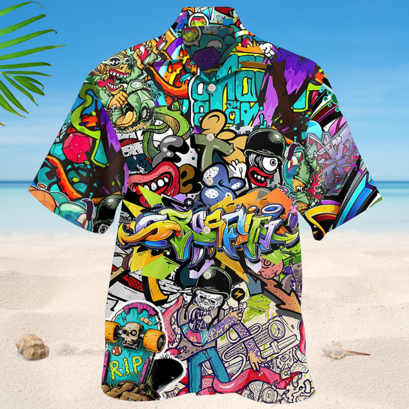 Colorful Graffiti Street Hawaiian Shirt For Coastal Travel, Casual Events, And Comfortable Summer Wear