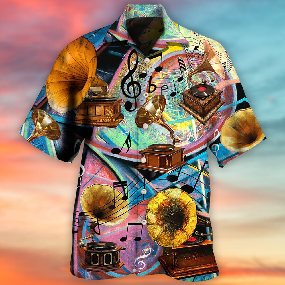 Vintage Music Record Hawaiian Shirt Design View For Casual Summer Styling