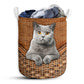 Gray Cat Rattan Texture Laundry Basket For Bathroom Bedroom Storage