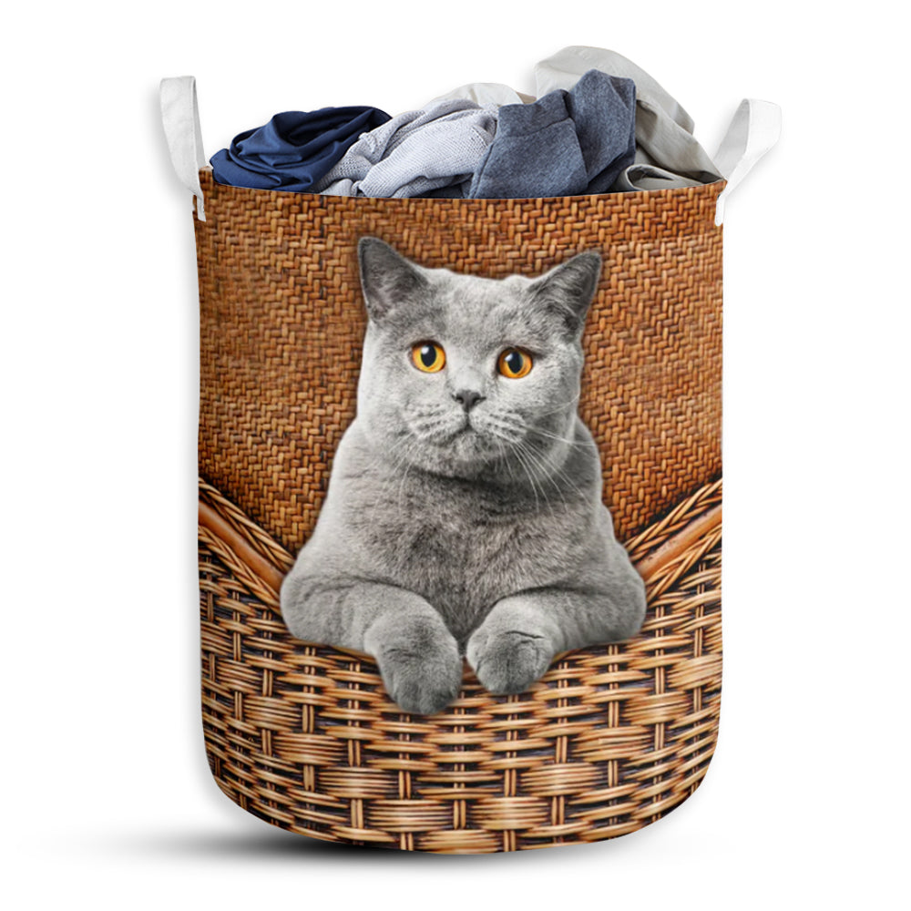 Gray Cat Rattan Texture Laundry Basket For Bathroom Bedroom Storage