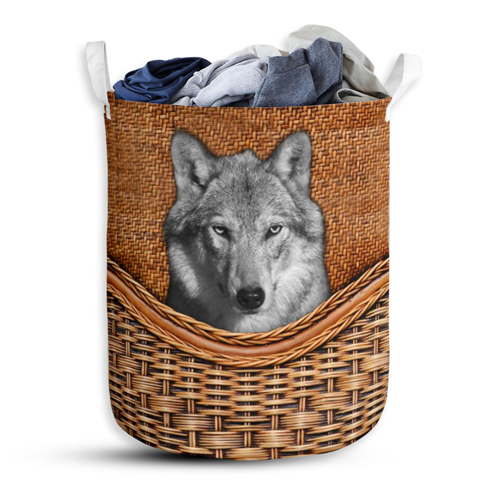 Gray Wolf Rattan Texture Laundry Basket For Bathroom Bedroom Storage