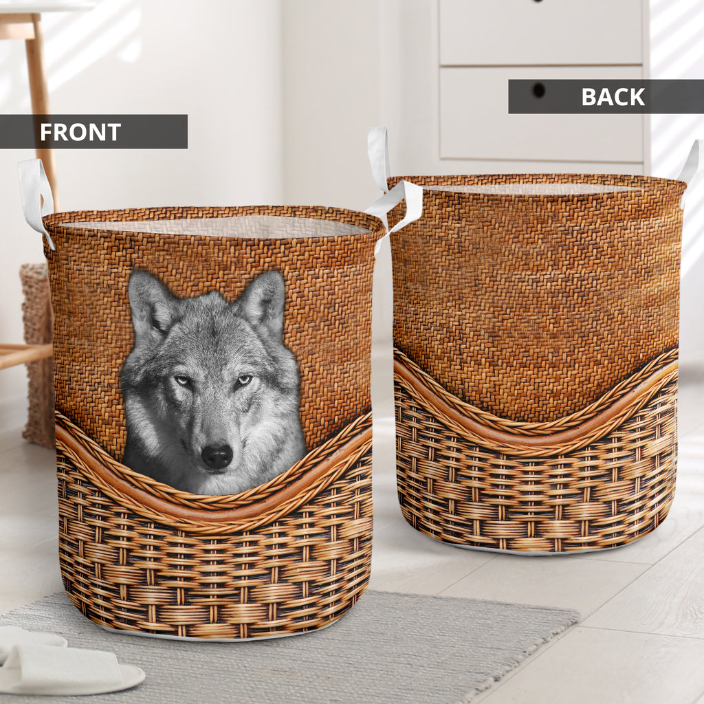 Gray Wolf Rattan Texture Laundry Basket For Room Home Organizer