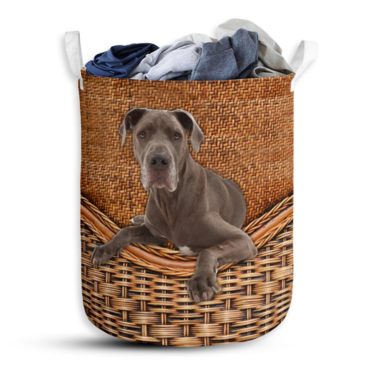 Great Dane Dog Rattan Texture Laundry Basket For Bathroom Bedroom Storage