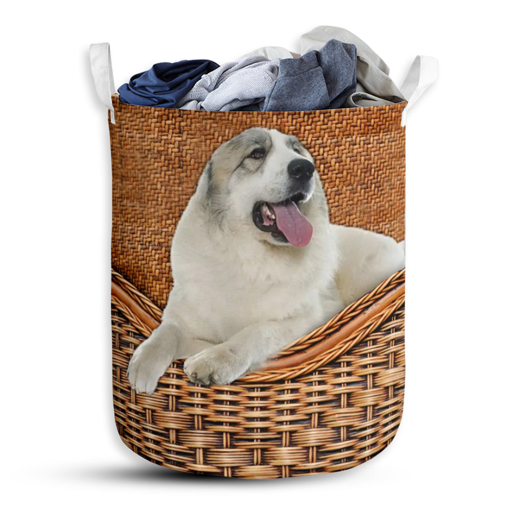 Great Pyrenees Dog Rattan Texture Laundry Basket For Farmhouse Bathroom Bedroom Laundry Room And Home Decor