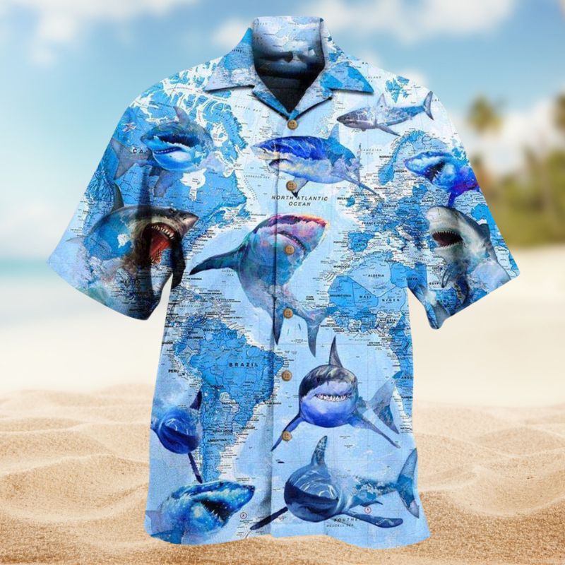 White Sharks Hawaiian Shirt For Island Vacations, Resort Wear, And Relaxed Seasonal Style