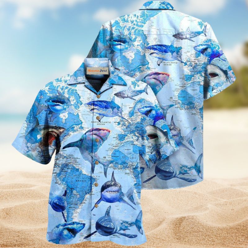 White Sharks Hawaiian Shirt For Island Vacations, Resort Wear, And Relaxed Seasonal Style