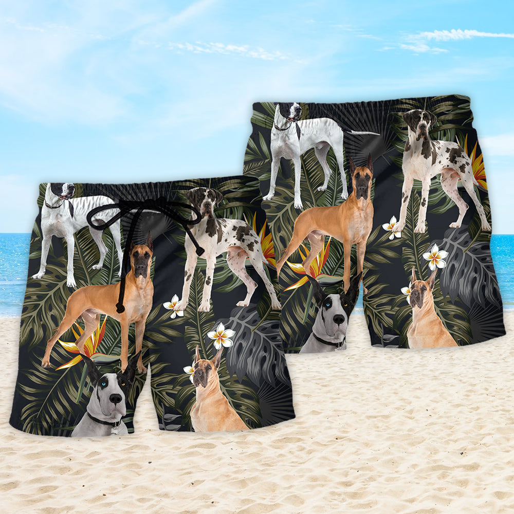 Great Dane Tropical Floral Leaf Beach Shorts Artwork View For Seaside Trips And Casual Style