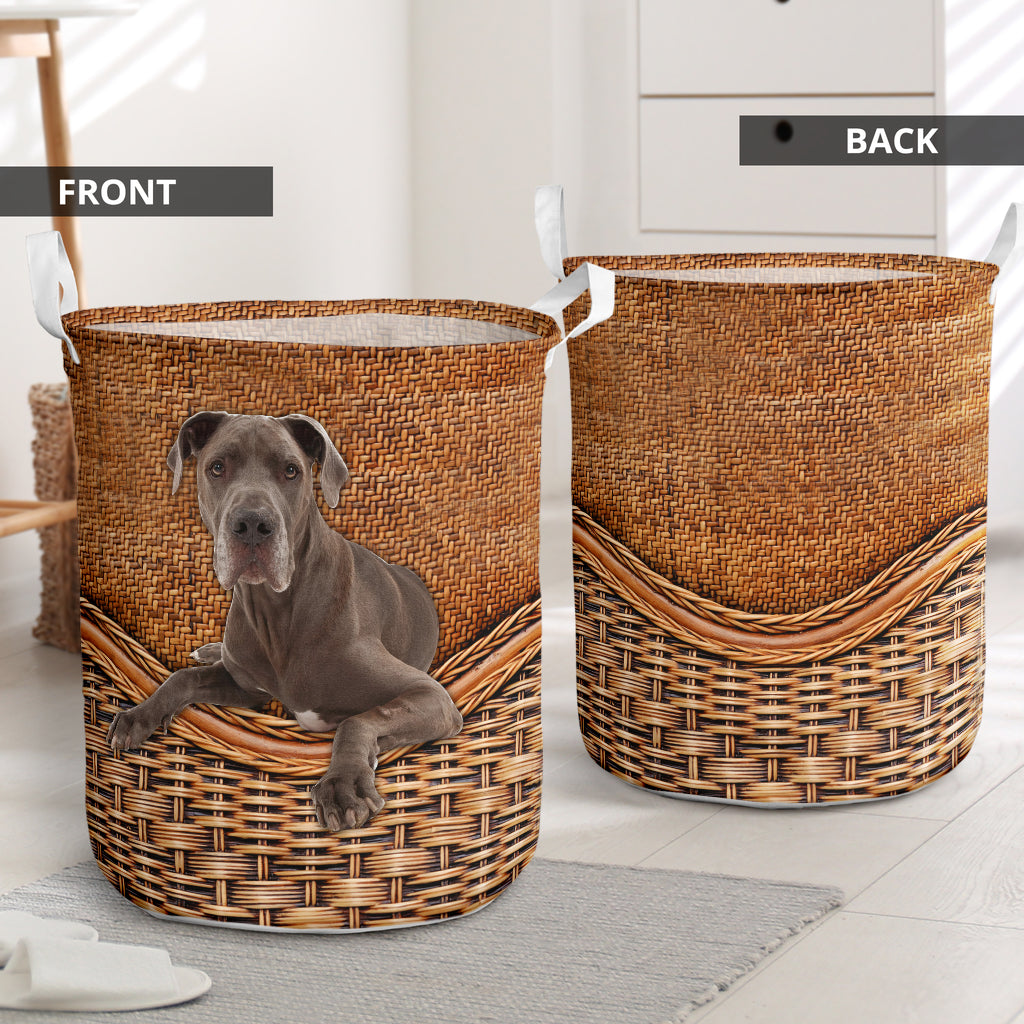 Great Dane Dog Rattan Texture Laundry Basket For Room Home Organizer