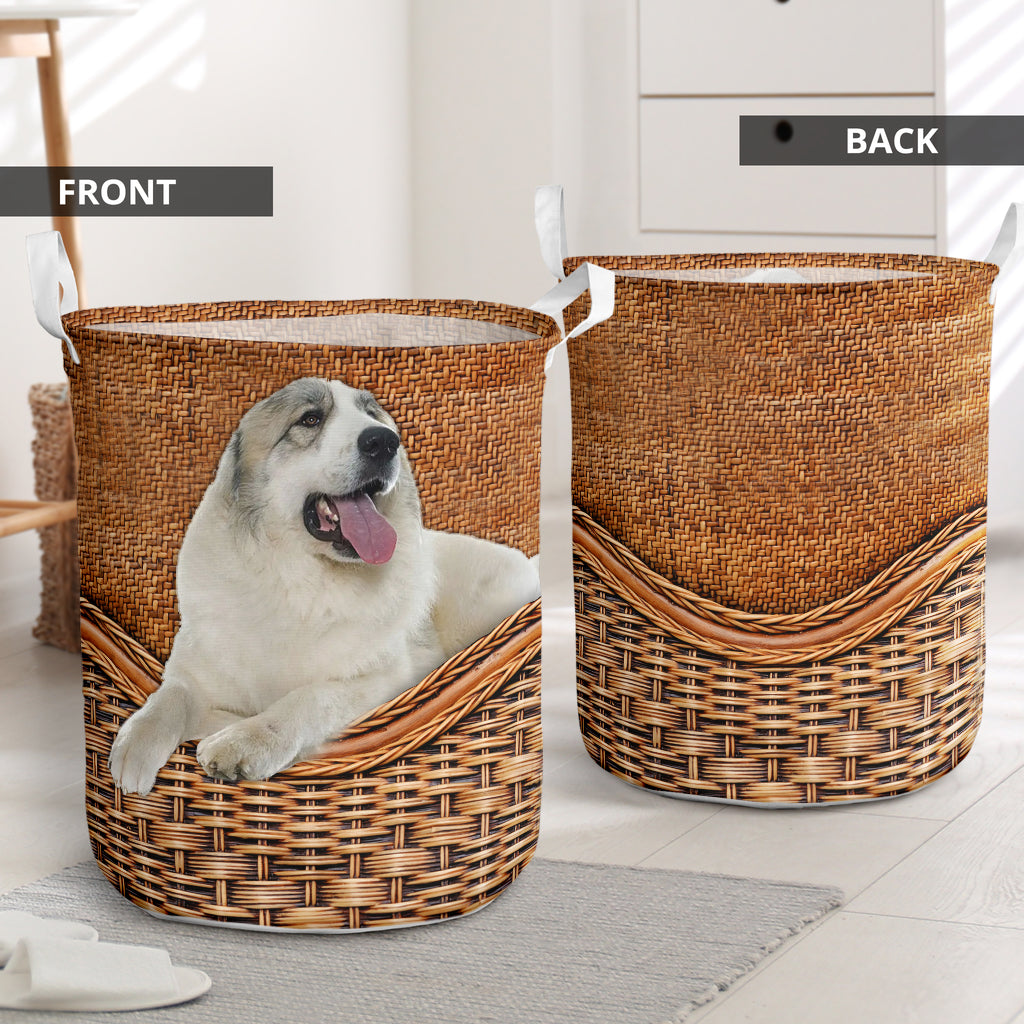 Great Pyrenees Dog Rattan Texture Laundry Basket For Bathroom Bedroom Storage