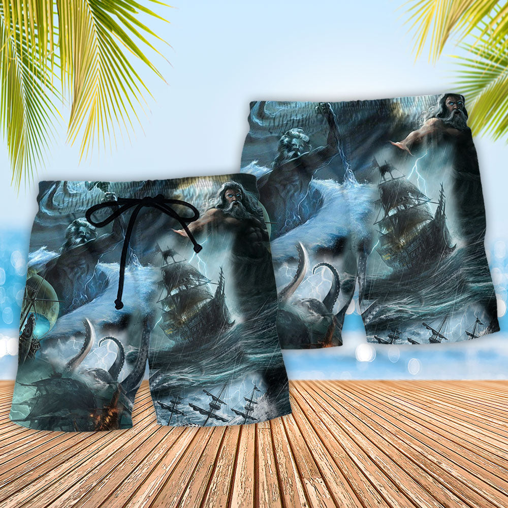 Greek Sea God Myth Beach Shorts Pattern Detail For Sunny Day Activities And Bright Summer Outfits