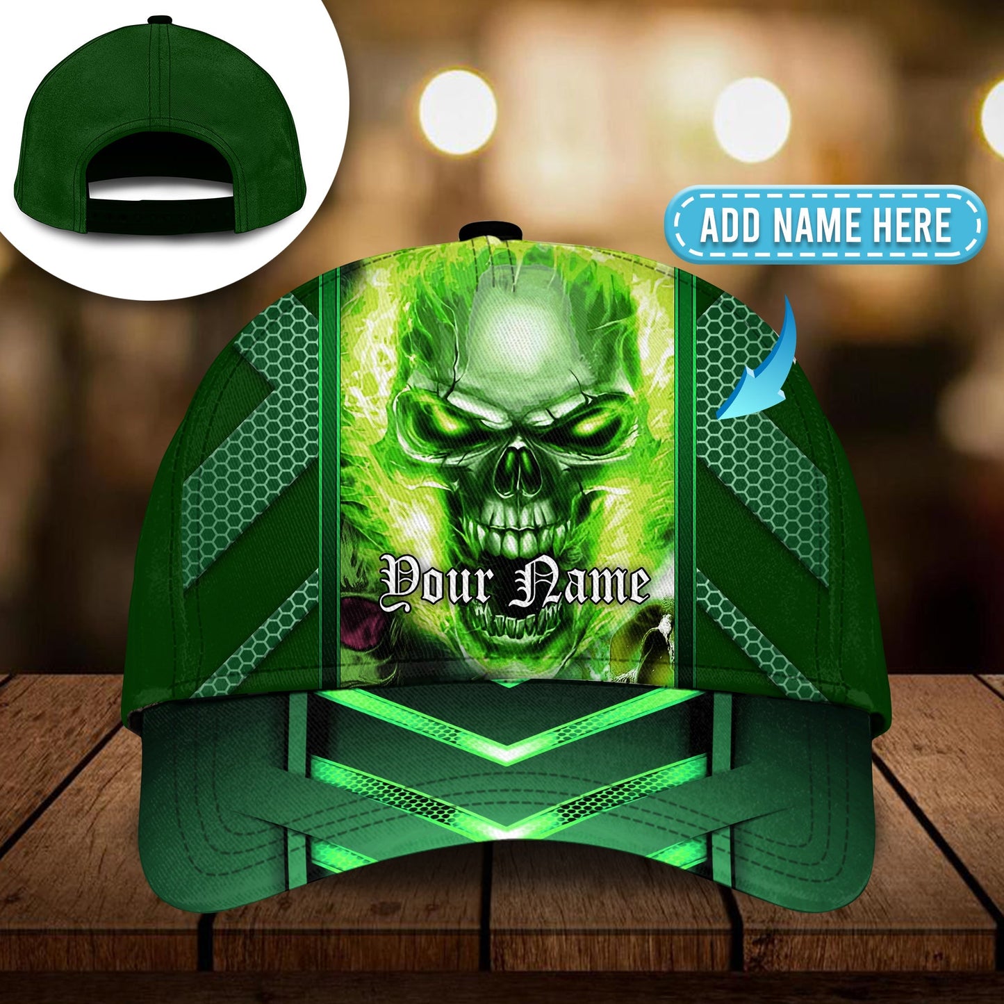 Ferocious Green Skull Personalized Classic Cap For Casual Styling Holiday Travel And Weekend Adventures