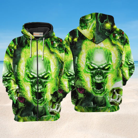Green Skull Fear No Man Hoodie For Gothic Art Lovers Daily Wear And Weekend Adventures