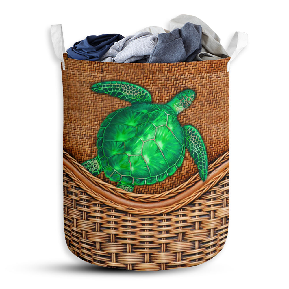 Green Turtle Rattan Texture Laundry Basket For Bathroom Bedroom Storage