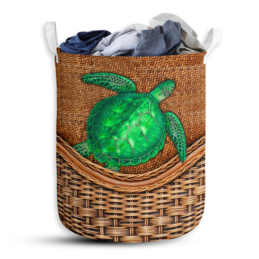 Green Turtle Rattan Texture Laundry Basket For Bathroom Bedroom Storage