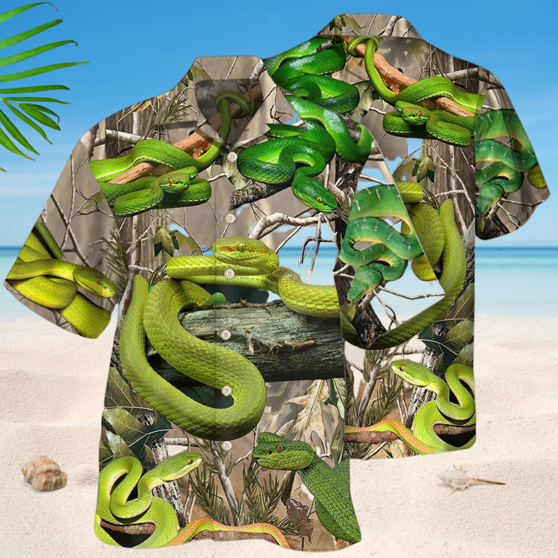 Green Snake Hawaiian Shirt For Tropical Holidays, Outdoor Gatherings, And Everyday Comfort