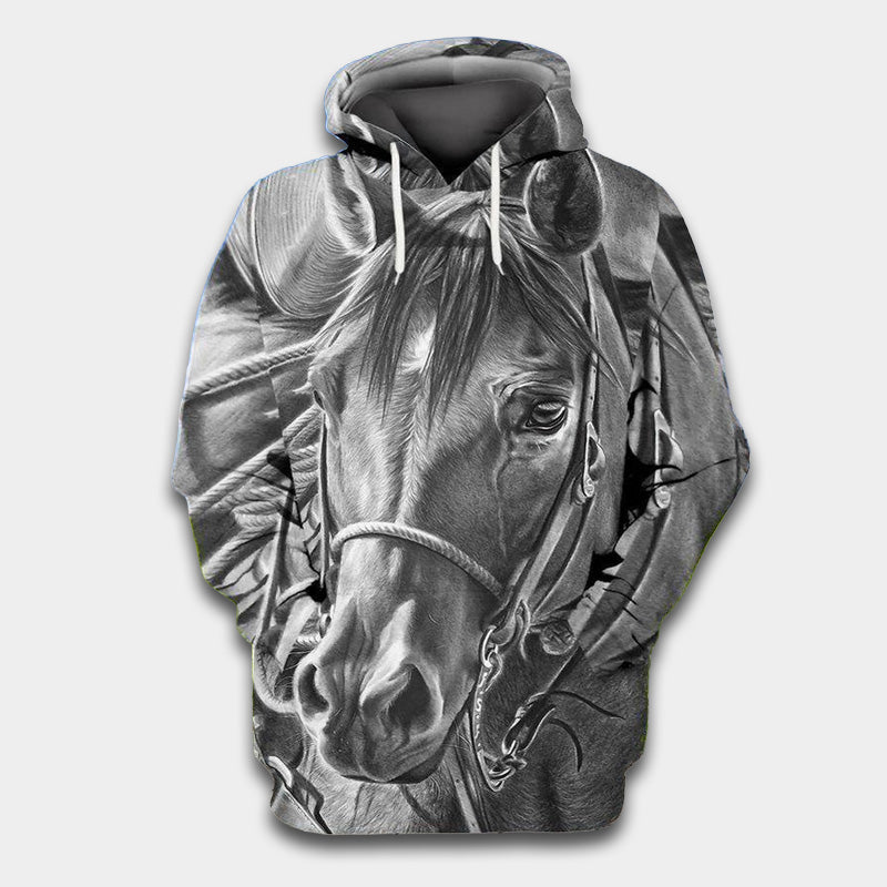 Grey Horse Hoodie For Horse Inspired Streetwear Holidays And Comfortable Outfits