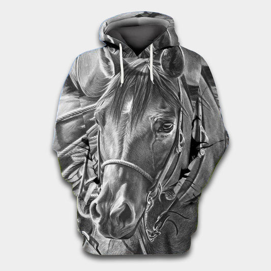 Grey Horse Hoodie For Horse Inspired Streetwear Holidays And Comfortable Outfits