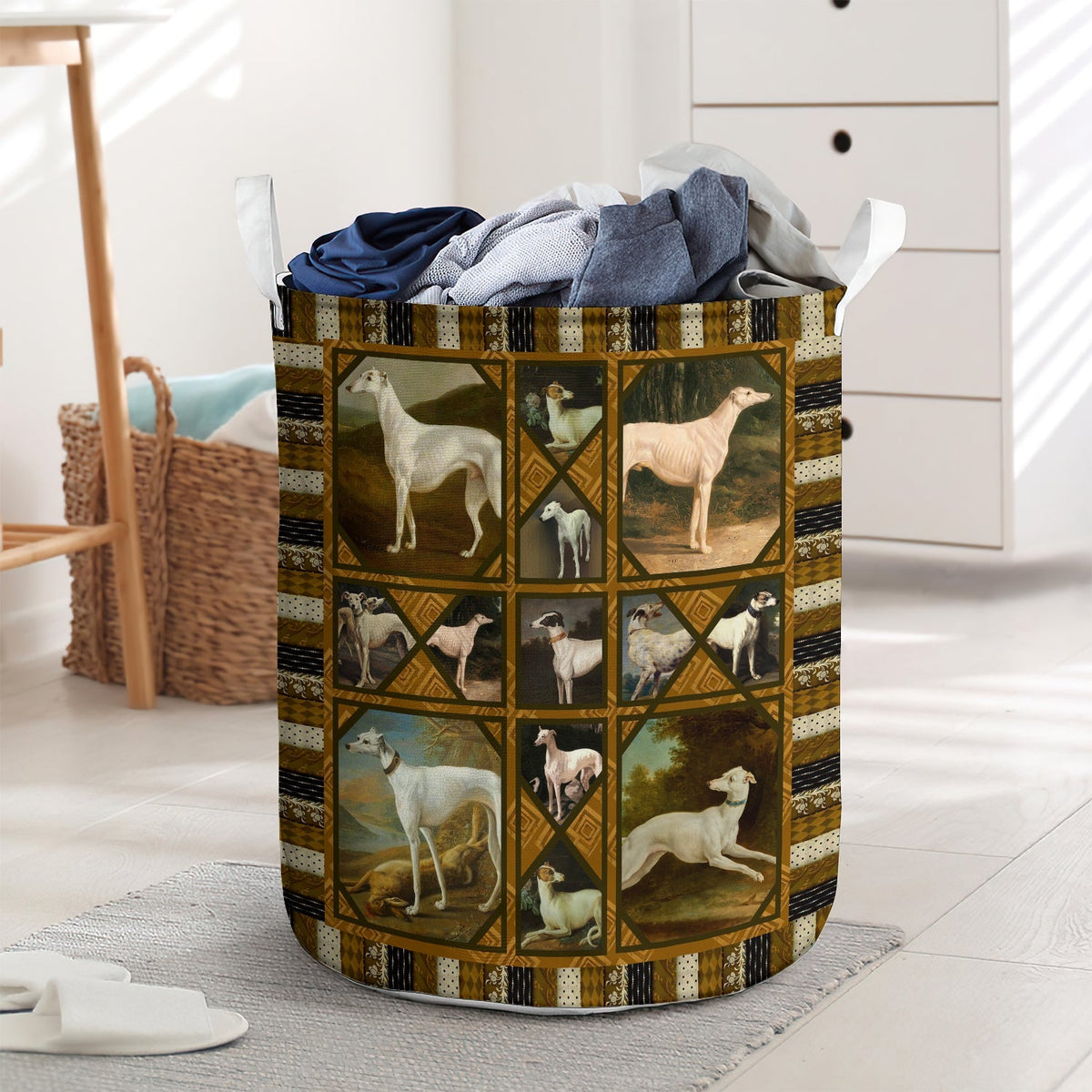 Strong White Greyhound Laundry Basket For Bathroom Bedroom Storage