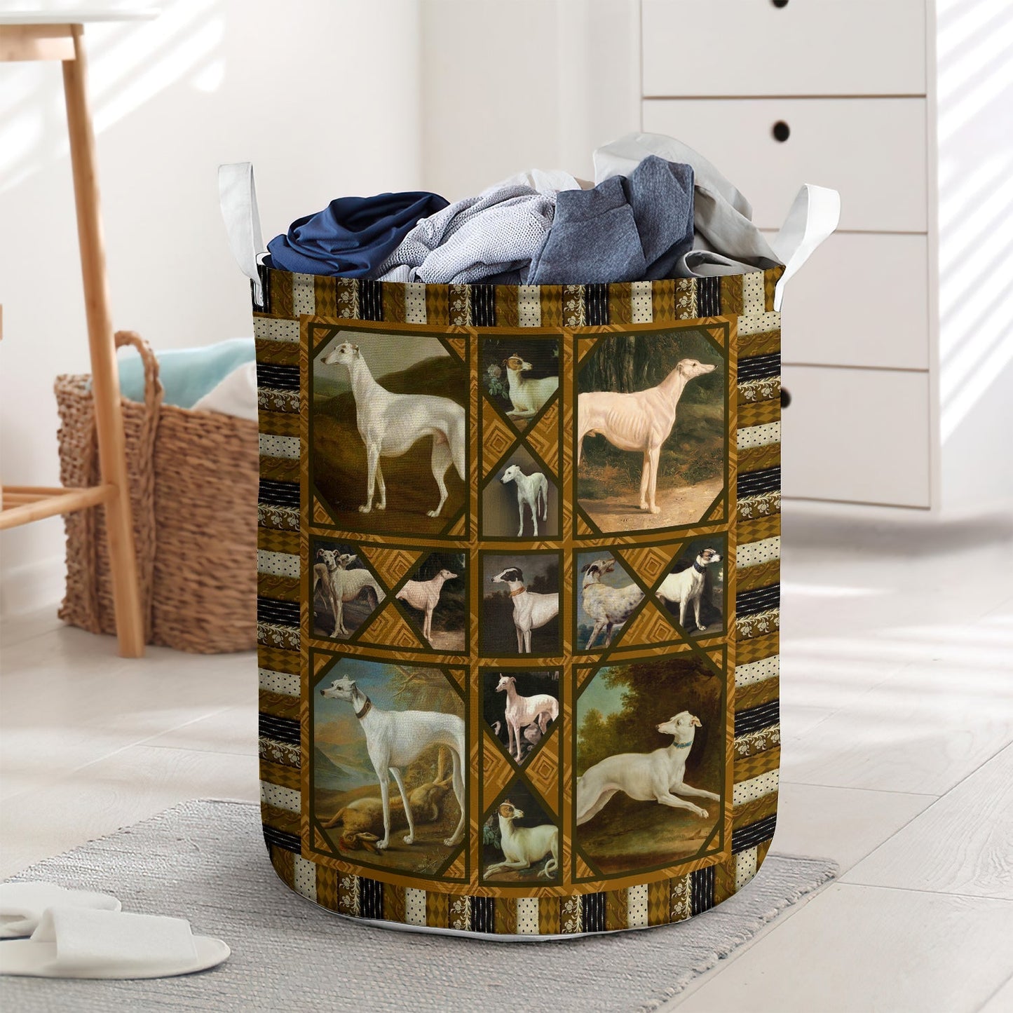 Strong White Greyhound Laundry Basket For Bathroom Bedroom Storage
