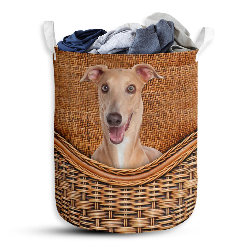 Greyhound Dog Rattan Texture Laundry Basket For Bathroom Bedroom Storage