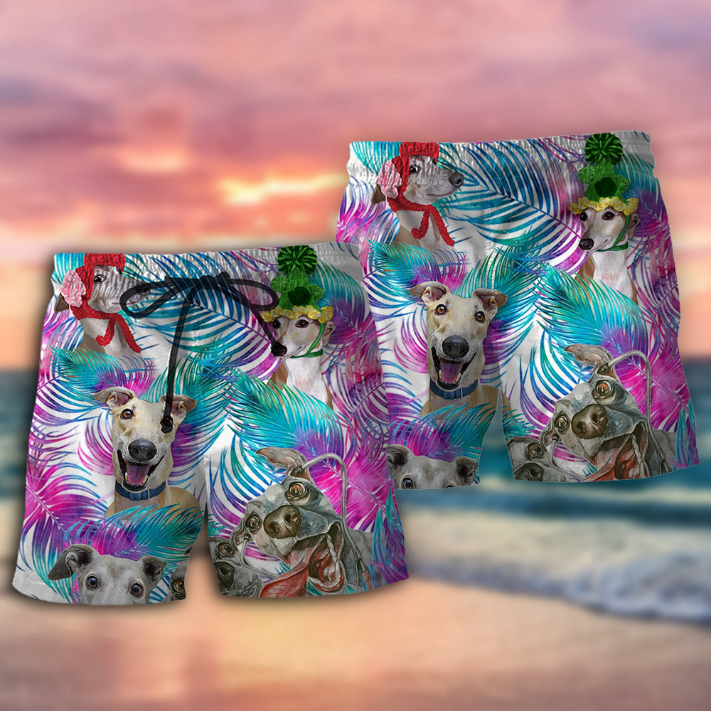 Greyhound Tropical Leaf Color Beach Shorts Graphic Detail For Resort Trips And Casual Outings