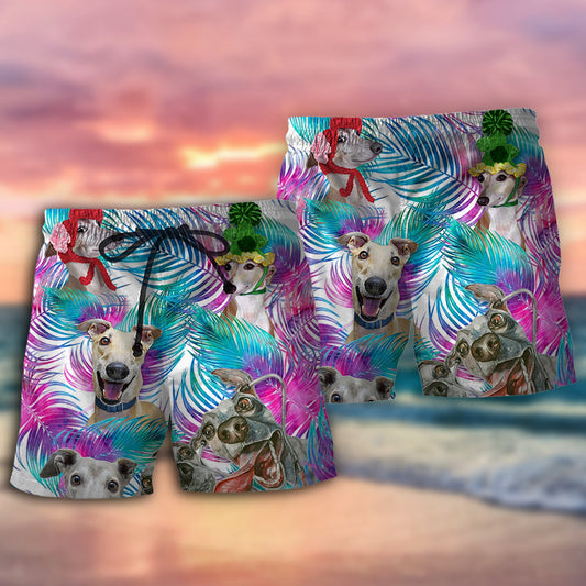Greyhound Tropical Leaf Color Beach Shorts Graphic Detail For Resort Trips And Casual Outings