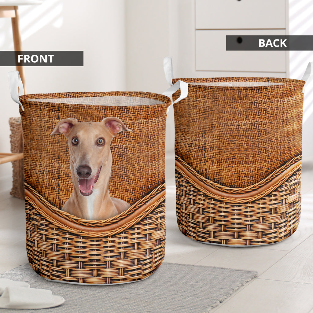 Greyhound Dog Rattan Texture Laundry Basket For Room Home Organizer
