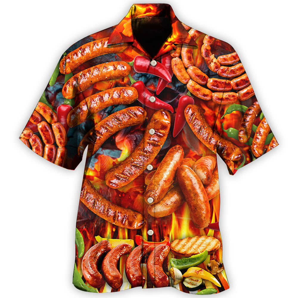 Creative BBQ Grilled Sausage Food Hawaiian Shirt For Hobby Lovers, Coastal Trips, And Relaxed Everyday Wear