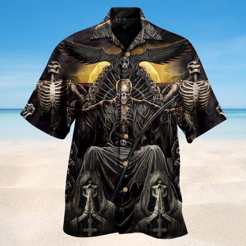 Grim Reaper Dark Skull Hawaiian Shirt For Coastal Adventures Statement Designs And Warm Weather Wear