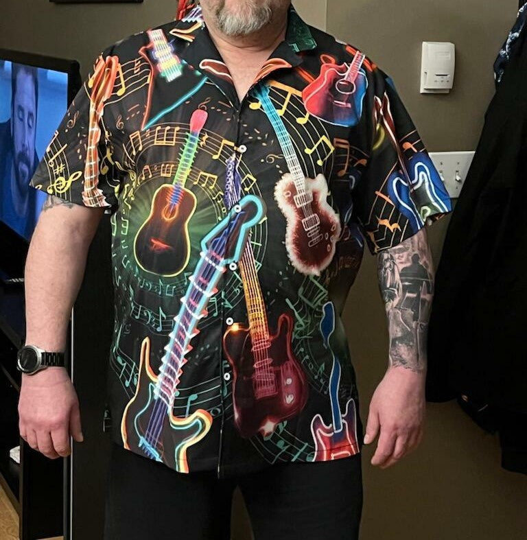 Vintage Guitar Music Hawaiian Shirt For Vacation Days And Relaxed Coastal Outings
