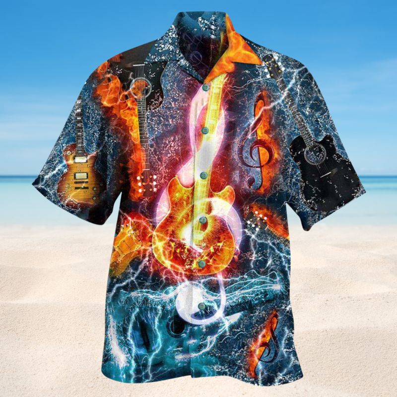 Music Guitar And Water Hawaiian Shirt For Tropical Trips Coastal Events And Distinctive Summer Style