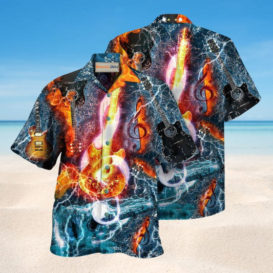 Music Guitar And Water Hawaiian Shirt For Tropical Trips Coastal Events And Distinctive Summer Style
