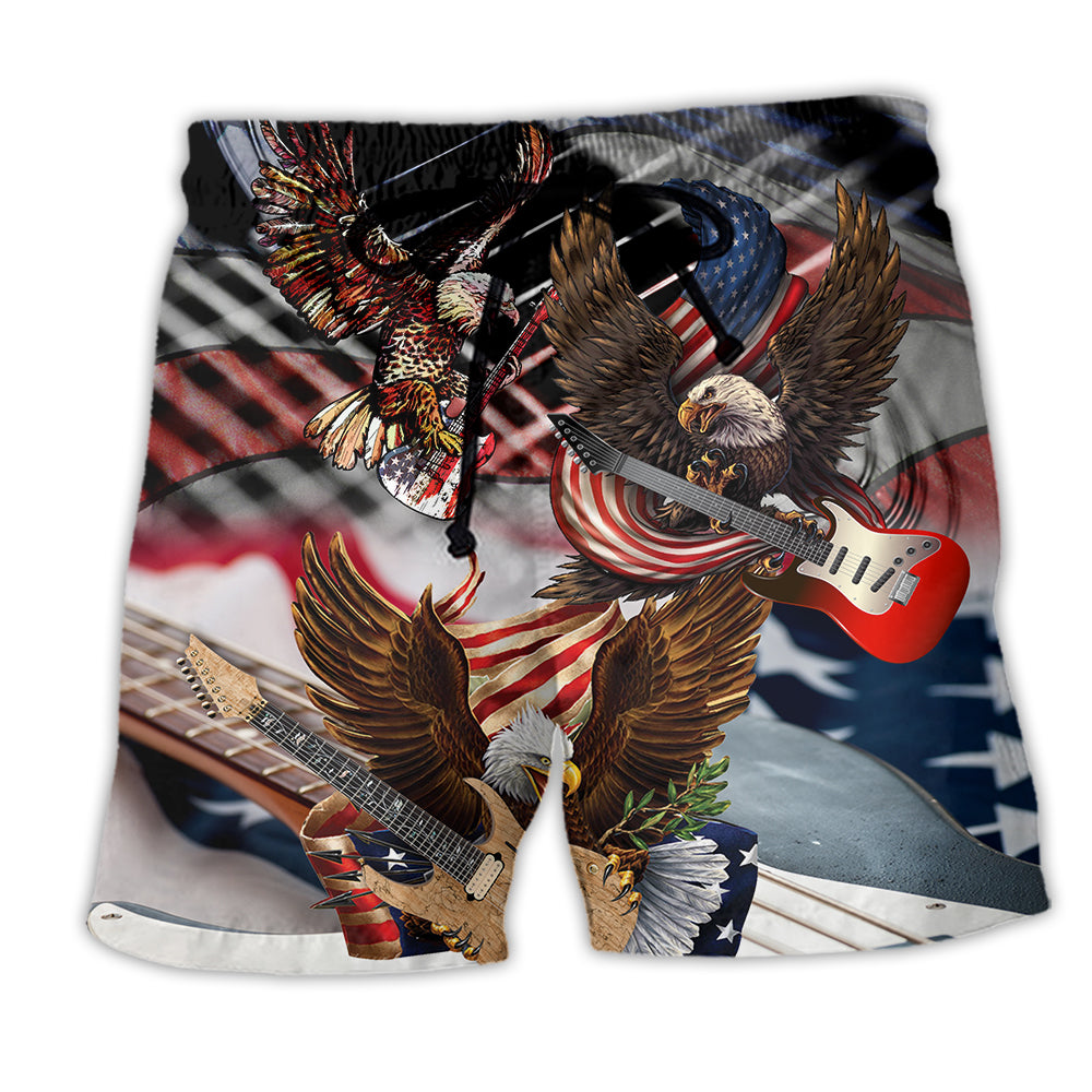 Guitar And Eagle Patriotic Beach Shorts For Resort Travel And Thoughtful Summer Gifting