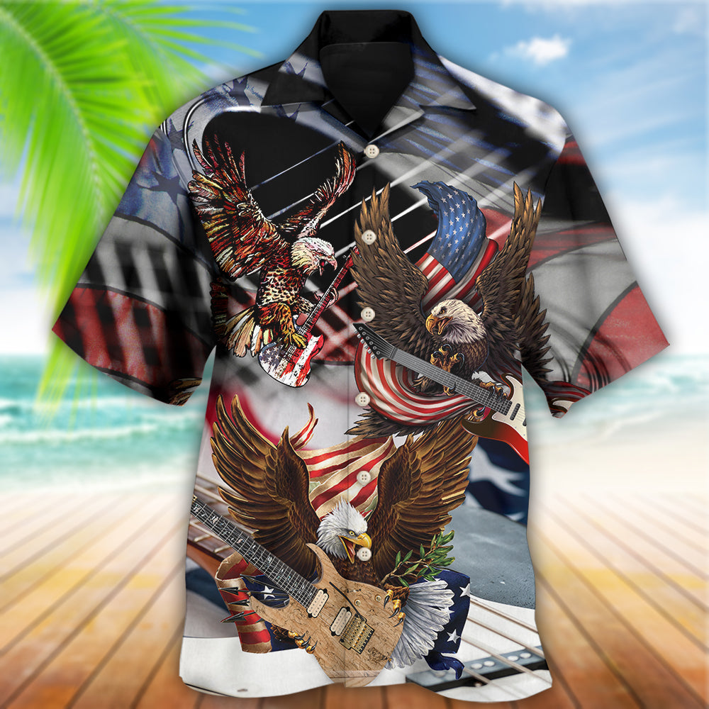 Guitar Independence Day Eagle Hawaiian Shirt For Vacation Days And Relaxed Coastal Outings