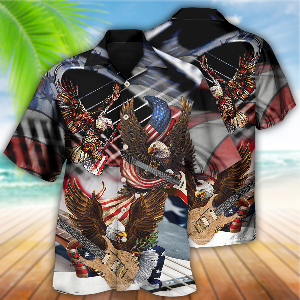 Guitar Independence Day Eagle Hawaiian Shirt Pattern Detail For Summer Holidays And Outdoor Fun