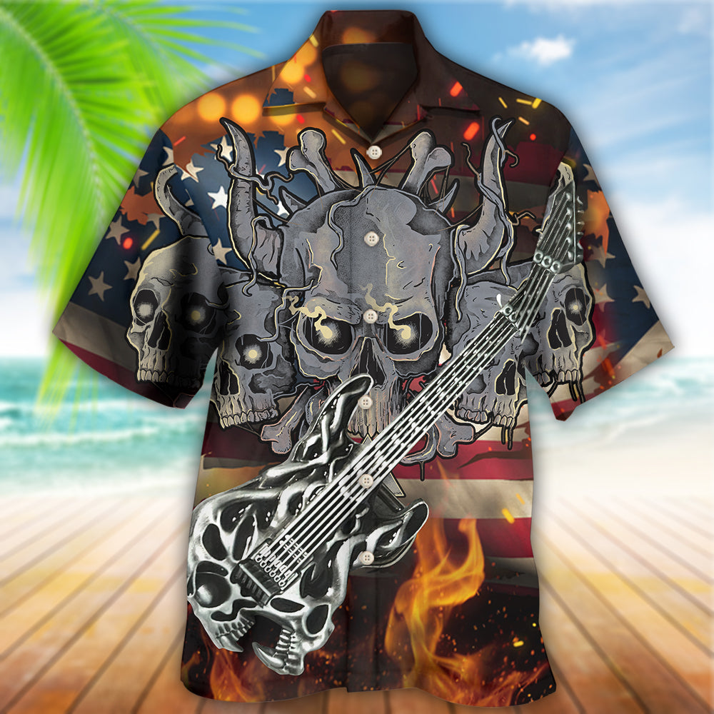 Guitar Independence Day American Hawaiian Shirt Pattern View For Relaxed Warm Weather Outfits