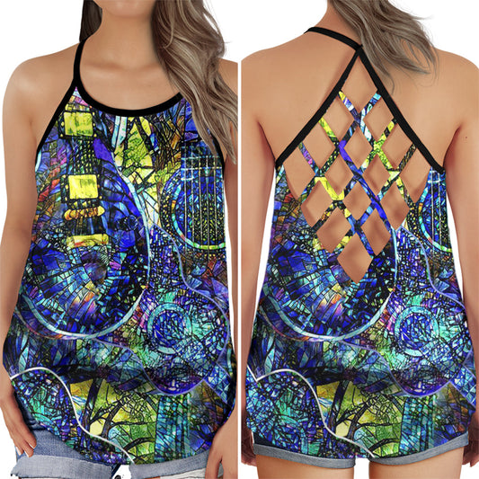 Colorful Guitar Soul Hollow Tank Top For Dance Sessions And Casual Style