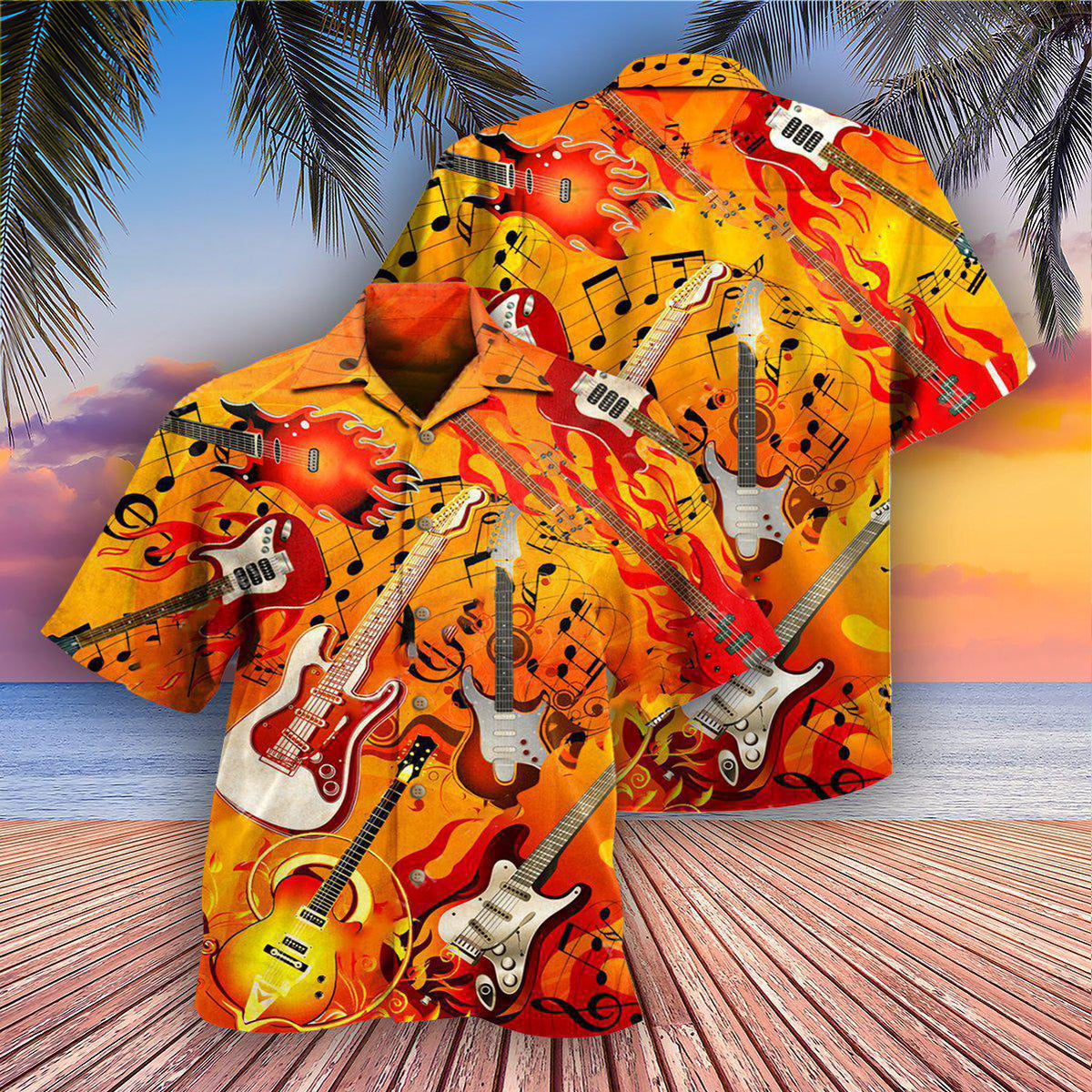 Guitar Hawaiian Shirt With All Over Print For Coastal Vacations Warm Weather Events And Daily Style