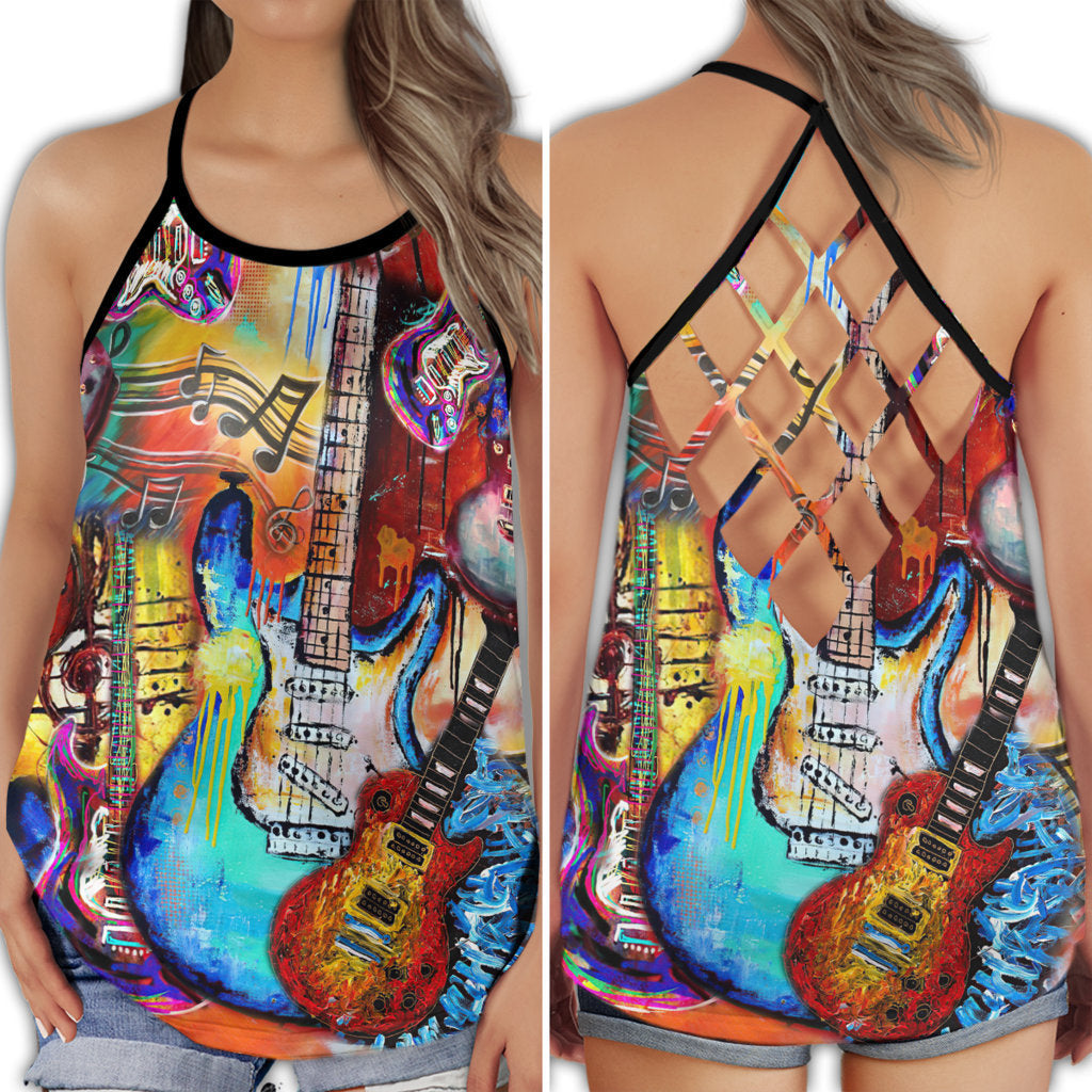 Guitar Is My Soul Melody Hollow Tank Top For Studio Practice And Festival Wear