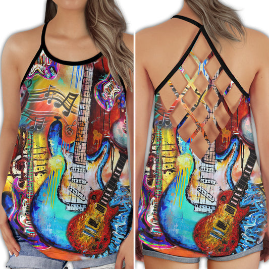 Guitar Is My Soul Melody Hollow Tank Top For Studio Practice And Festival Wear