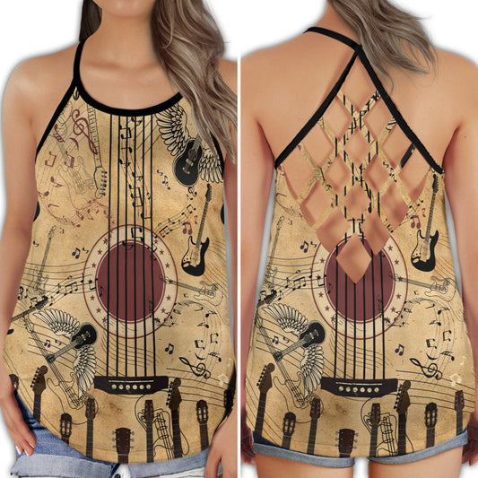 Guitar Soul Warm Color Hollow Tank Top For Studio Practice And Festival Wear