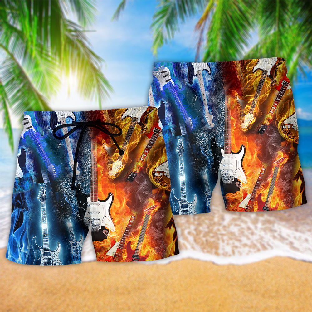 Guitar Motivation Music Beach Shorts Pattern Detail For Weekend Travel And Relaxed Casual Style