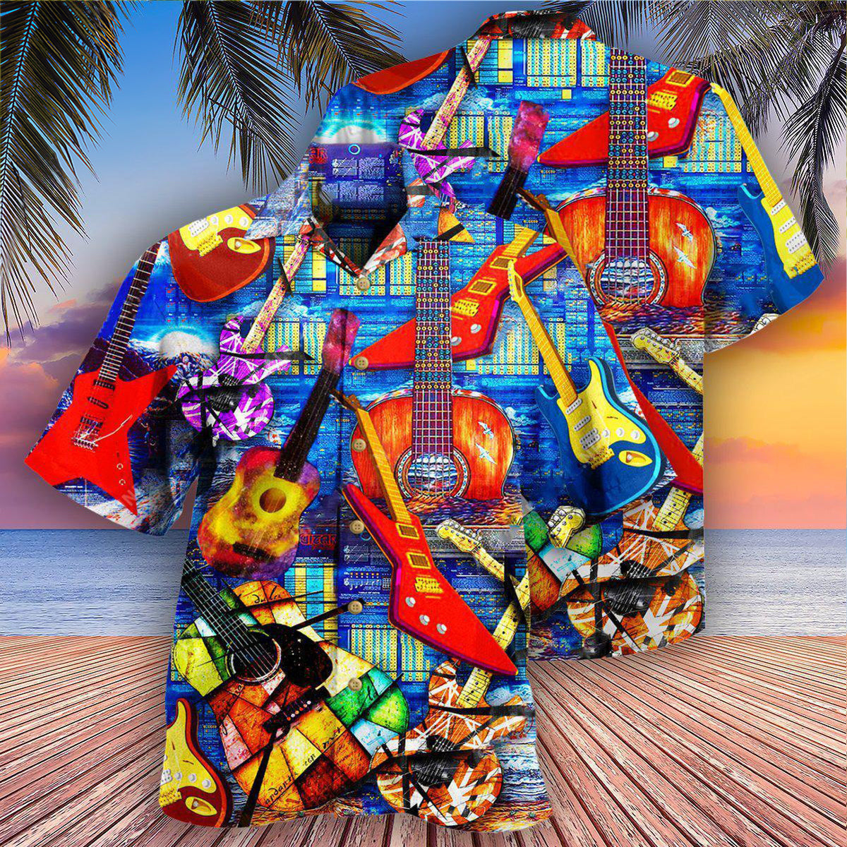 Guitar Hawaiian Shirt With All Over Print For Summer Travel Coastal Events And Thoughtful Gift Giving