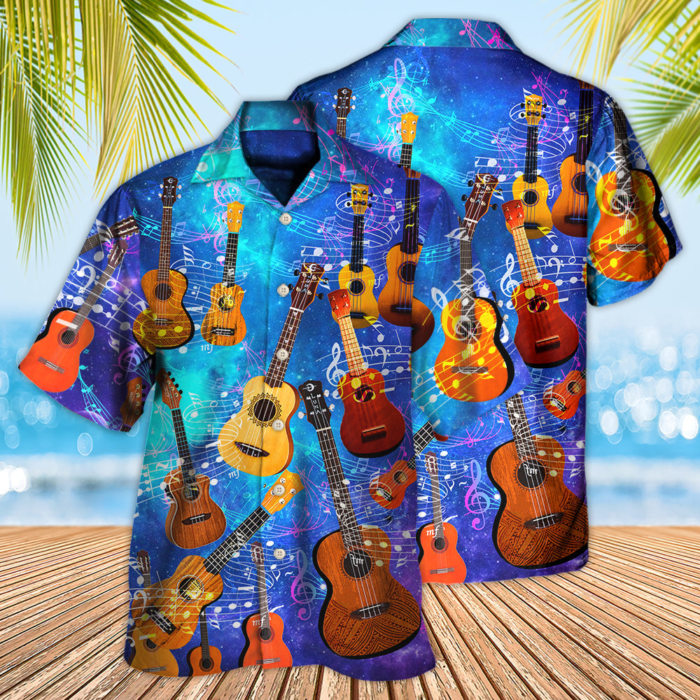 Guitar Ukulele Hawaiian Shirt Pattern Detail For Vacation Travel And Daily Wear